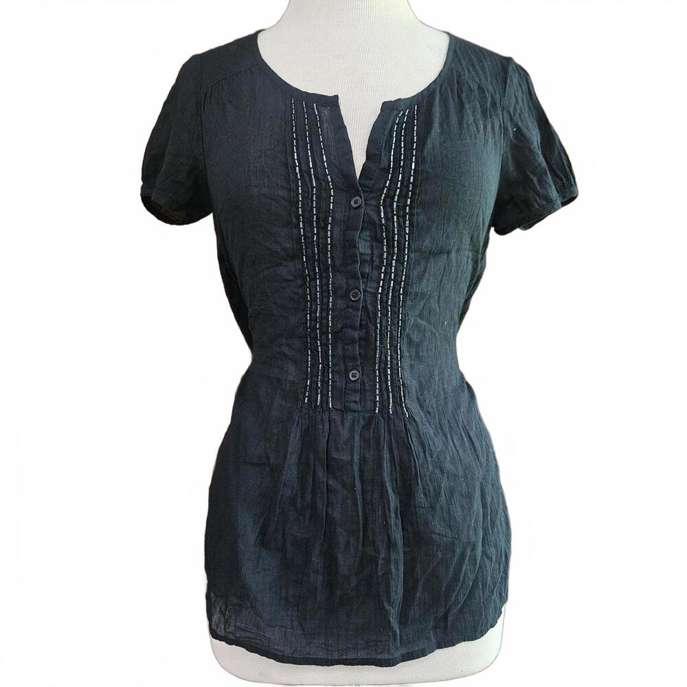 Y2k Old Navy Cotton Black Beaded Top, small, whimsygoth dreams